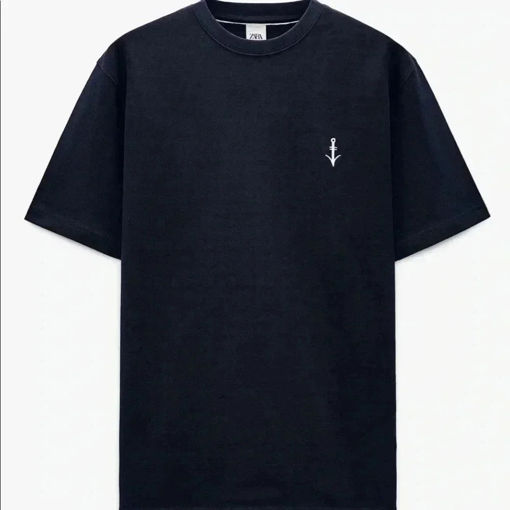 4/$25 NEW ZARA TEXTURED PIQUÉ T-SHIRT NAVY Sz S NWOT - Picture 5 of 9